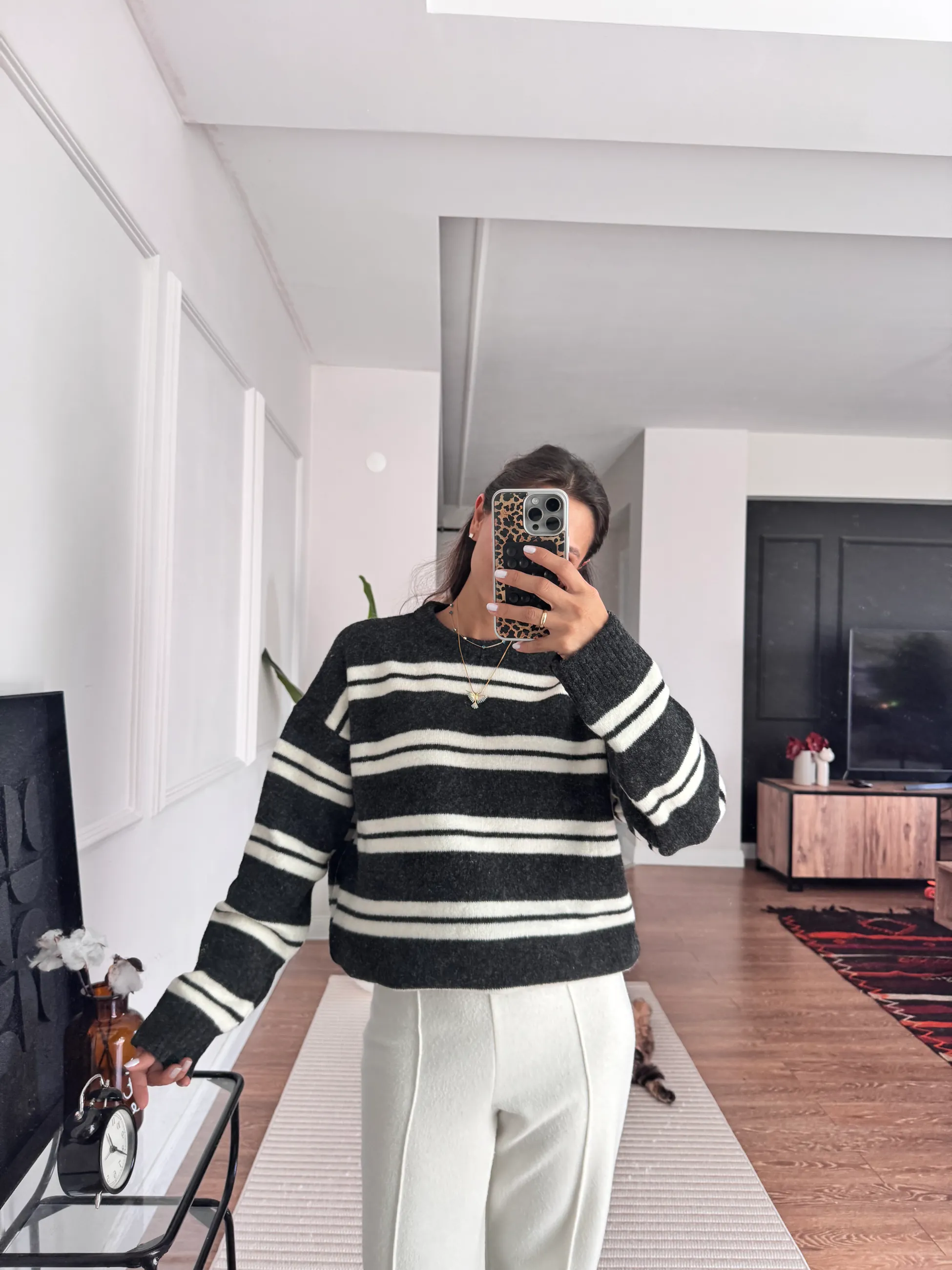 Çizgili Oversize Triko Kazak